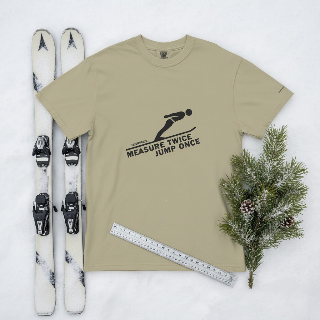 Measure Twice Jump Once — Premium Tee in Khaki